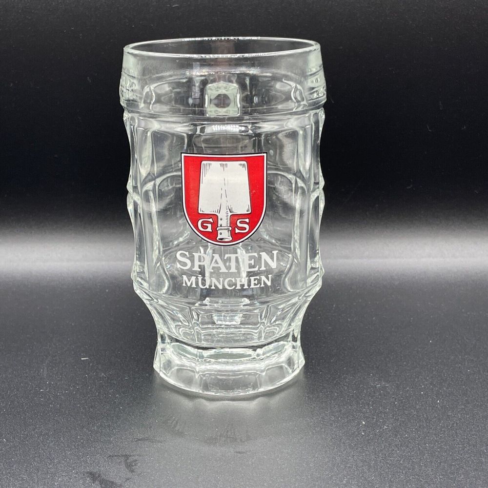 Spaten Brewery Munchen Beer Mug with Handle Heavy Thick Glass .25L Red Shovel